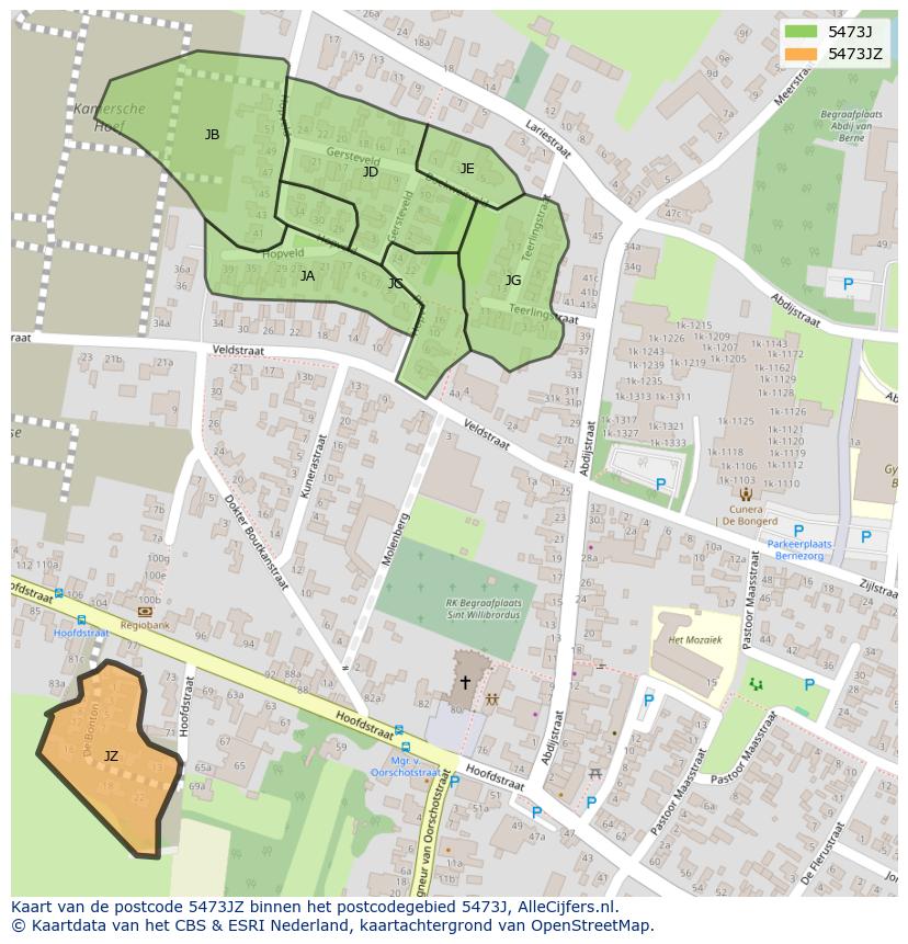 Afbeelding van het postcodegebied 5473 JZ op de kaart.
