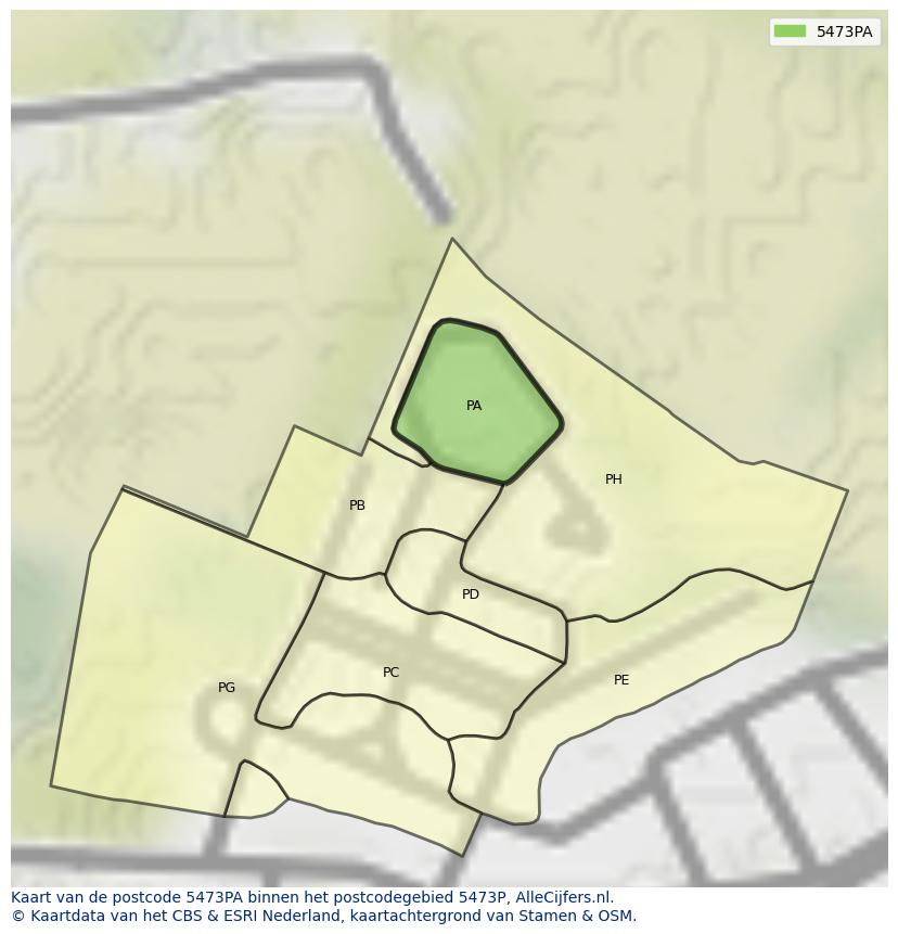 Afbeelding van het postcodegebied 5473 PA op de kaart.