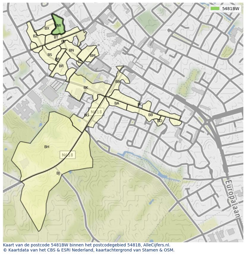 Afbeelding van het postcodegebied 5481 BW op de kaart.