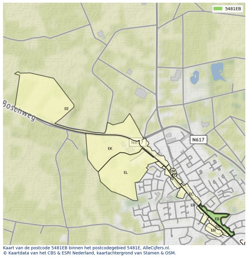 Afbeelding van het postcodegebied 5481 EB op de kaart.