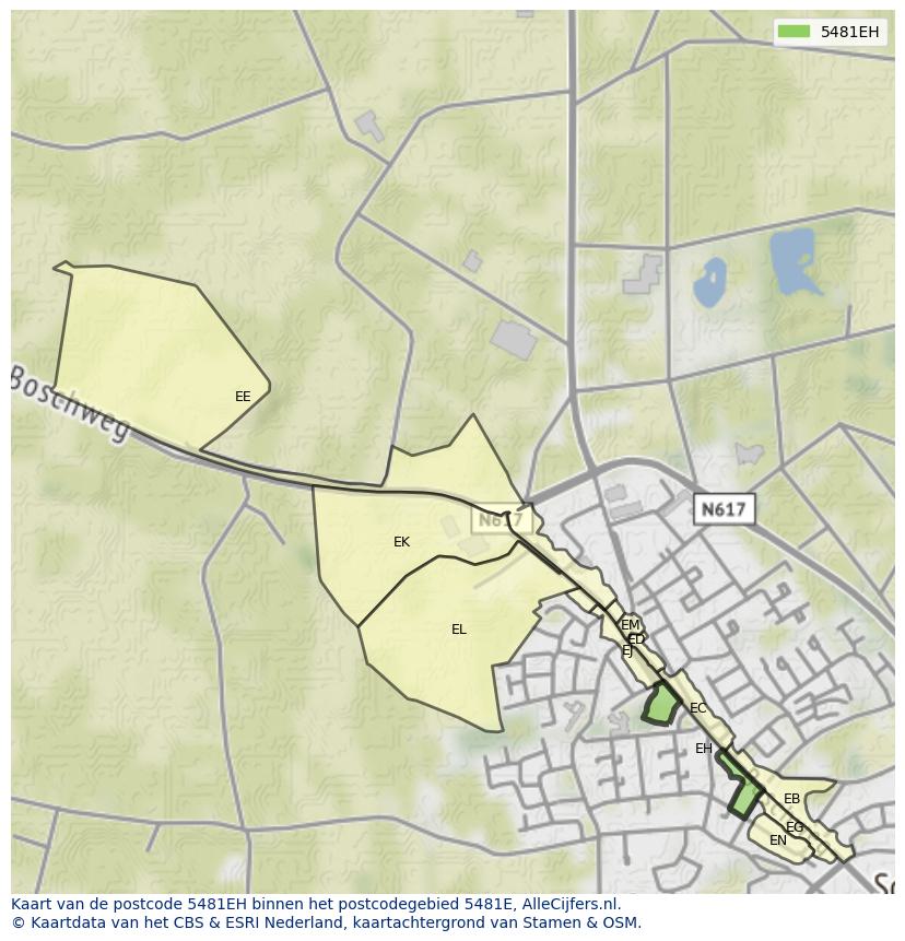 Afbeelding van het postcodegebied 5481 EH op de kaart.