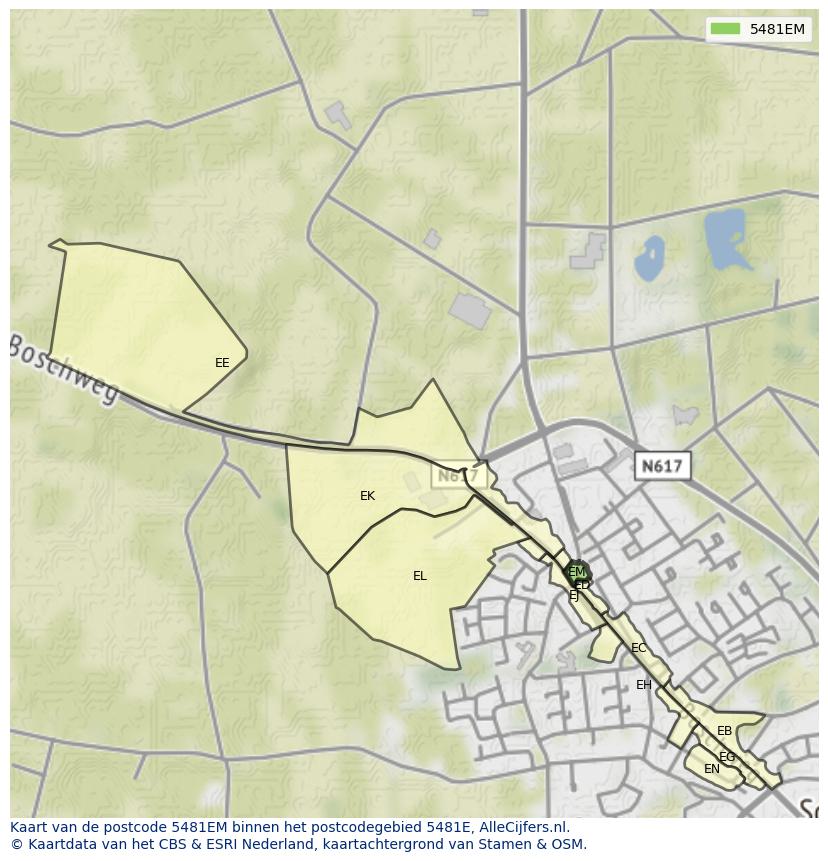 Afbeelding van het postcodegebied 5481 EM op de kaart.