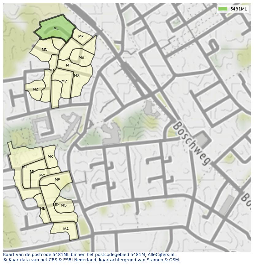 Afbeelding van het postcodegebied 5481 ML op de kaart.