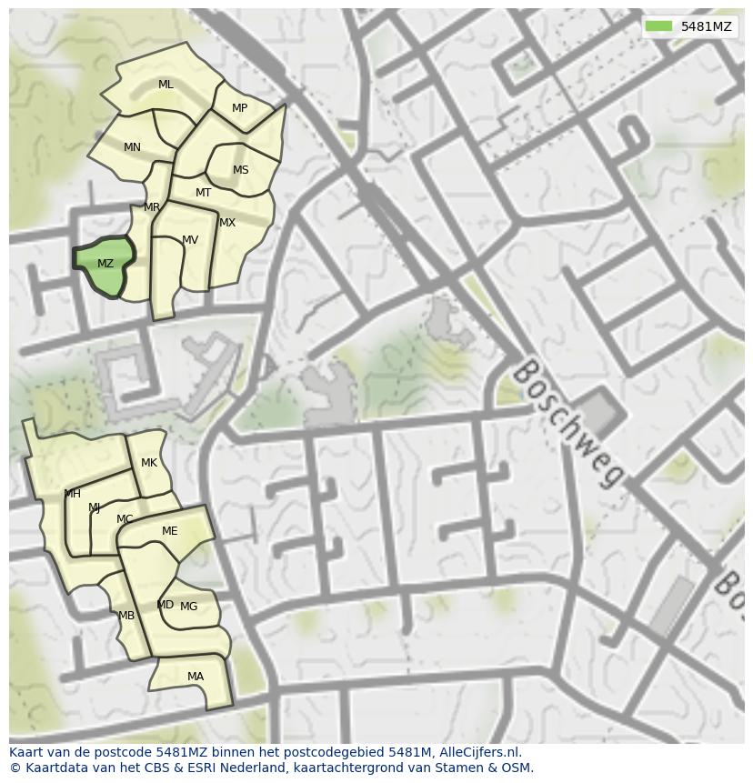 Afbeelding van het postcodegebied 5481 MZ op de kaart.