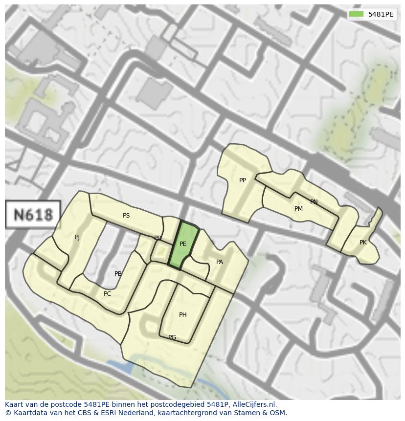 Afbeelding van het postcodegebied 5481 PE op de kaart.