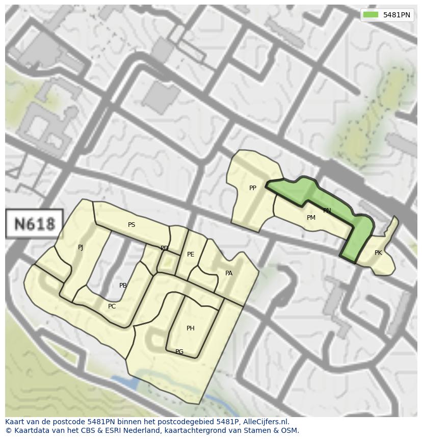 Afbeelding van het postcodegebied 5481 PN op de kaart.