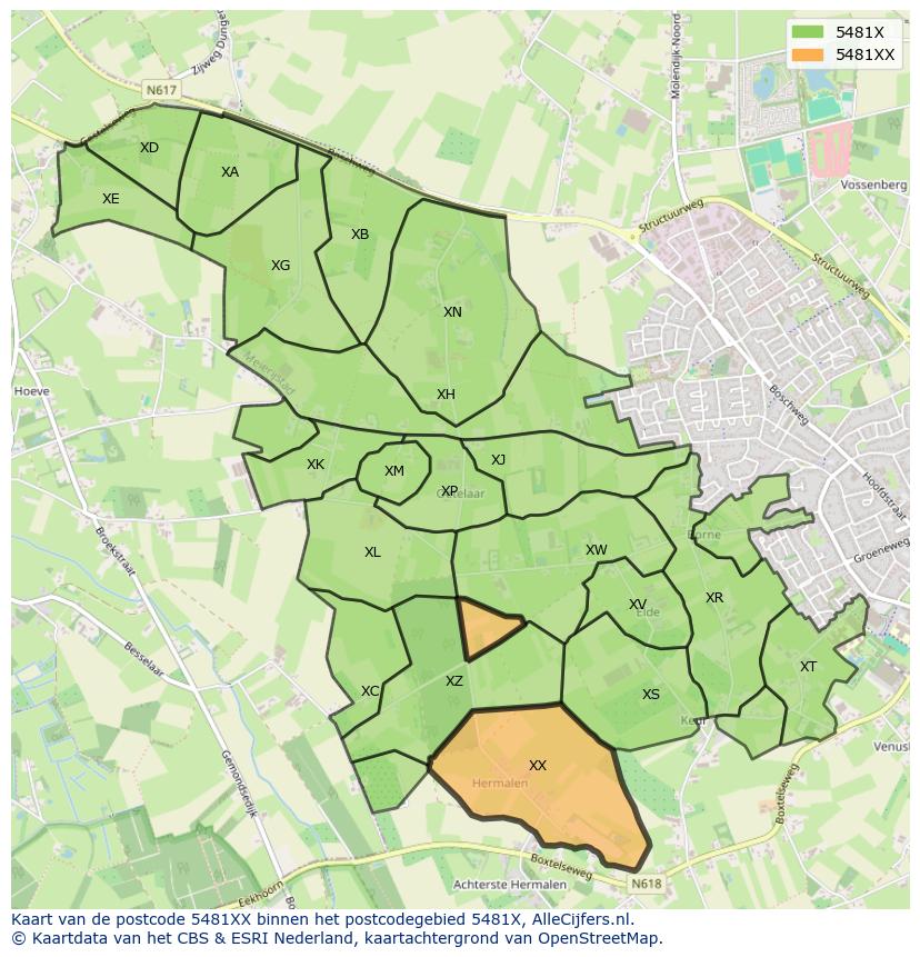Afbeelding van het postcodegebied 5481 XX op de kaart.