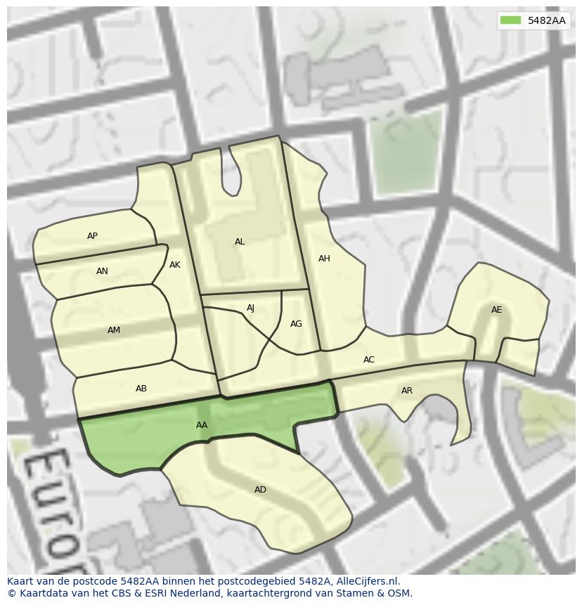 Afbeelding van het postcodegebied 5482 AA op de kaart.