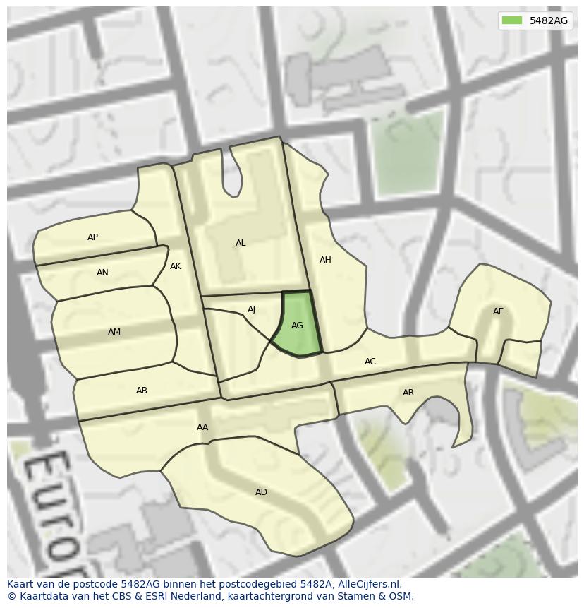 Afbeelding van het postcodegebied 5482 AG op de kaart.