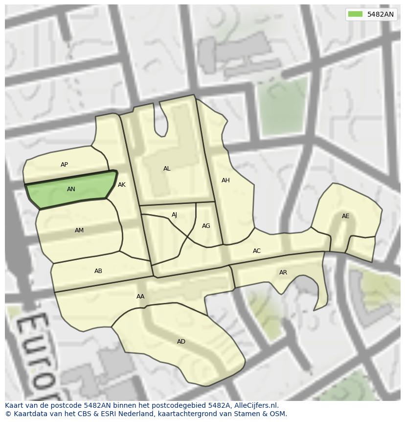 Afbeelding van het postcodegebied 5482 AN op de kaart.