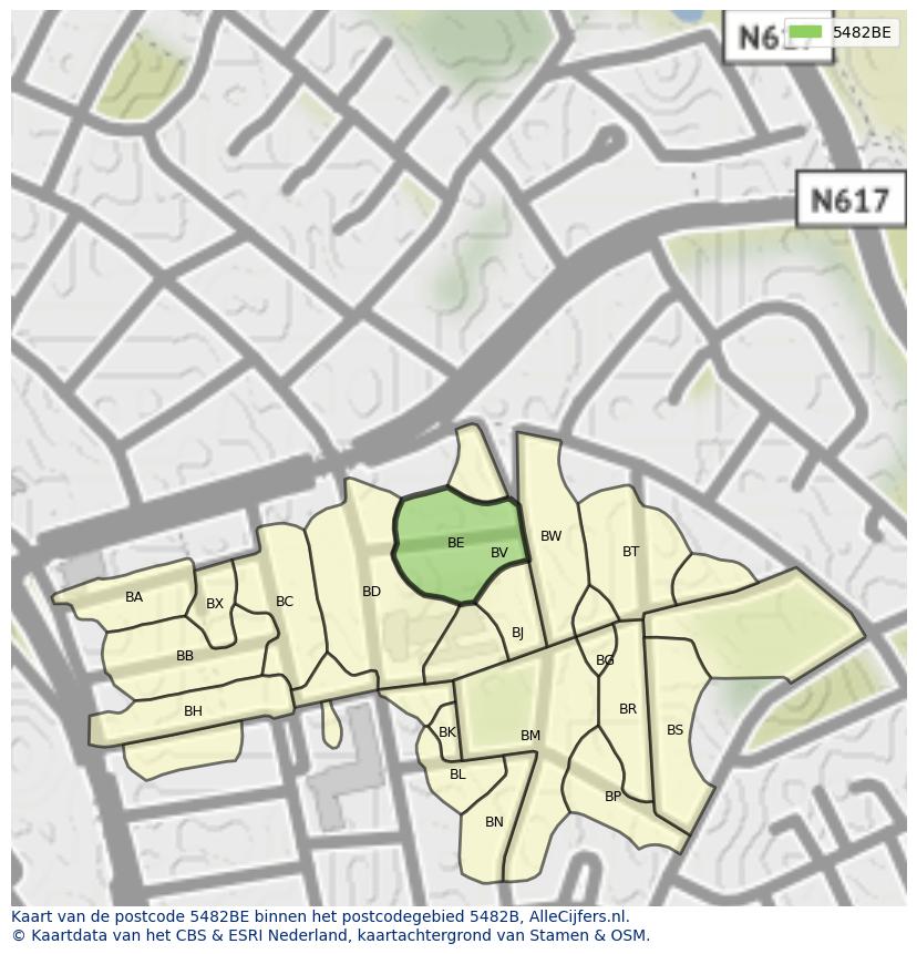 Afbeelding van het postcodegebied 5482 BE op de kaart.