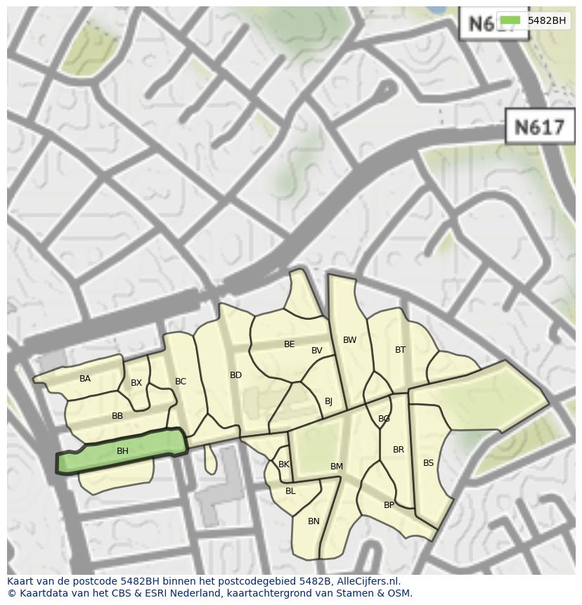 Afbeelding van het postcodegebied 5482 BH op de kaart.