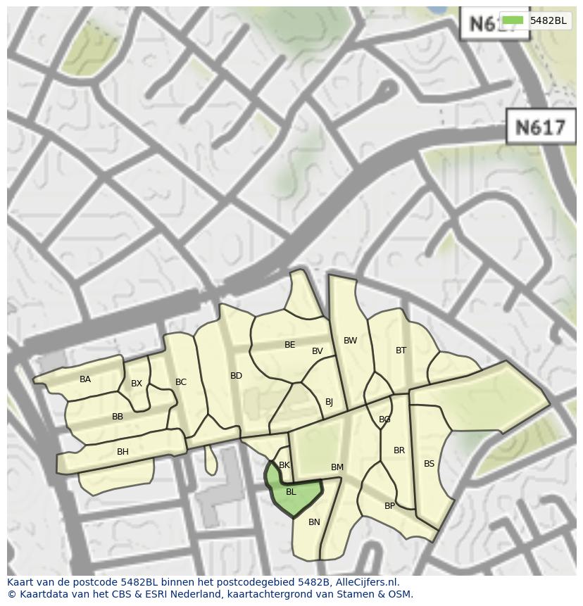 Afbeelding van het postcodegebied 5482 BL op de kaart.