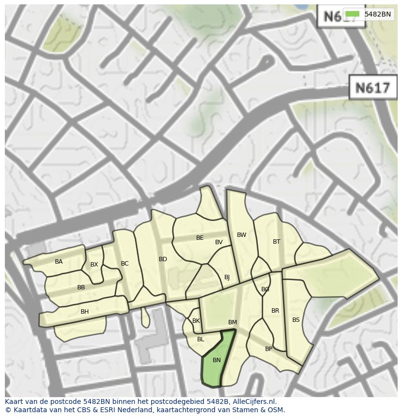 Afbeelding van het postcodegebied 5482 BN op de kaart.