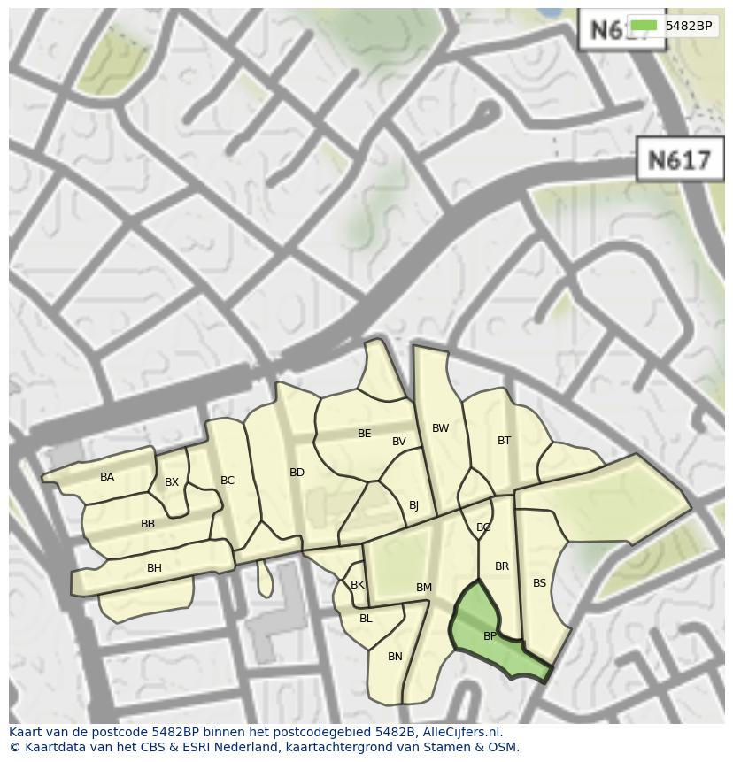 Afbeelding van het postcodegebied 5482 BP op de kaart.