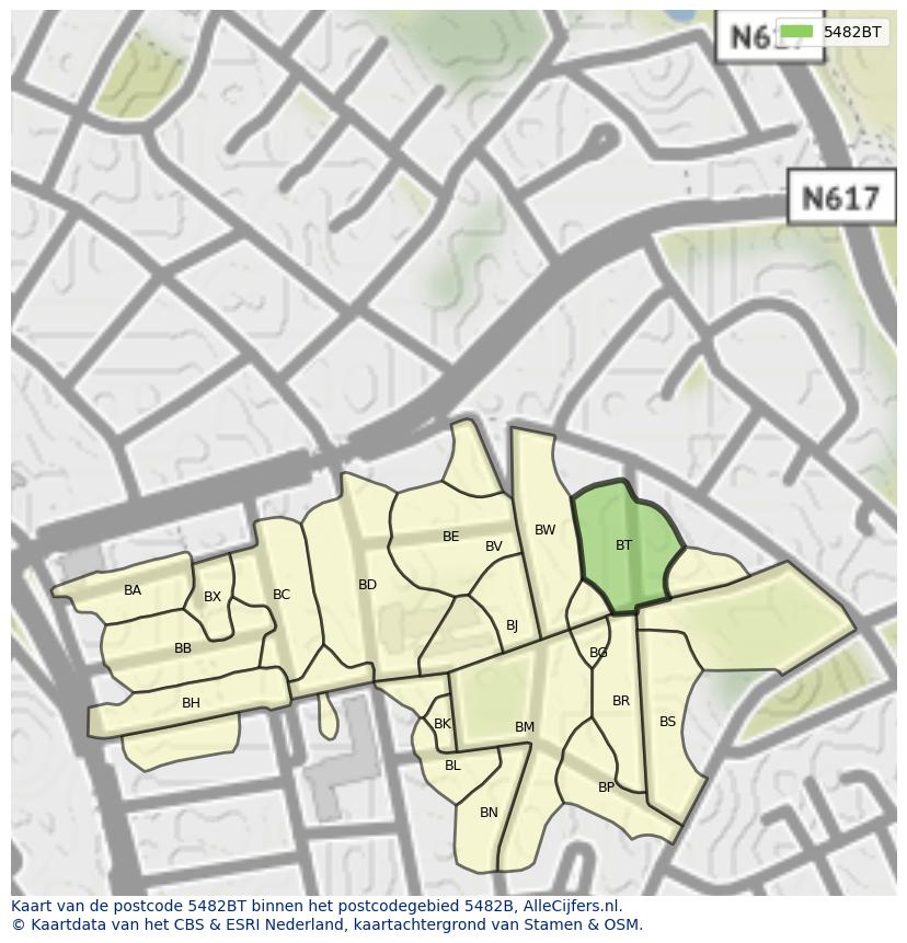 Afbeelding van het postcodegebied 5482 BT op de kaart.
