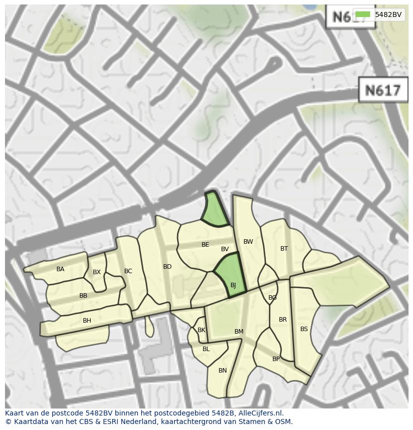 Afbeelding van het postcodegebied 5482 BV op de kaart.