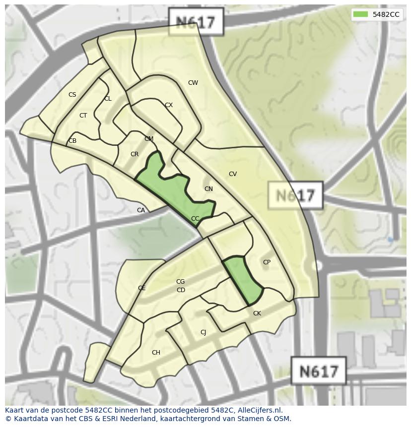 Afbeelding van het postcodegebied 5482 CC op de kaart.