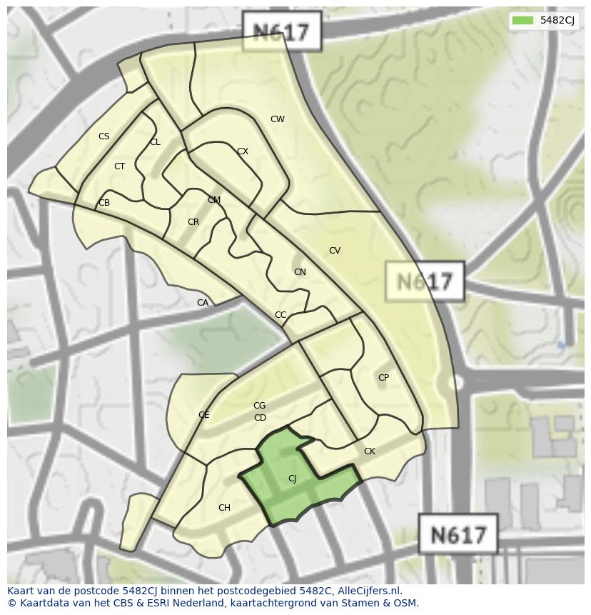 Afbeelding van het postcodegebied 5482 CJ op de kaart.