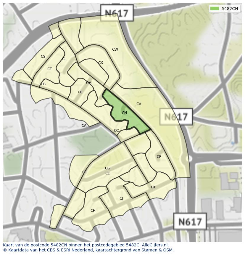 Afbeelding van het postcodegebied 5482 CN op de kaart.