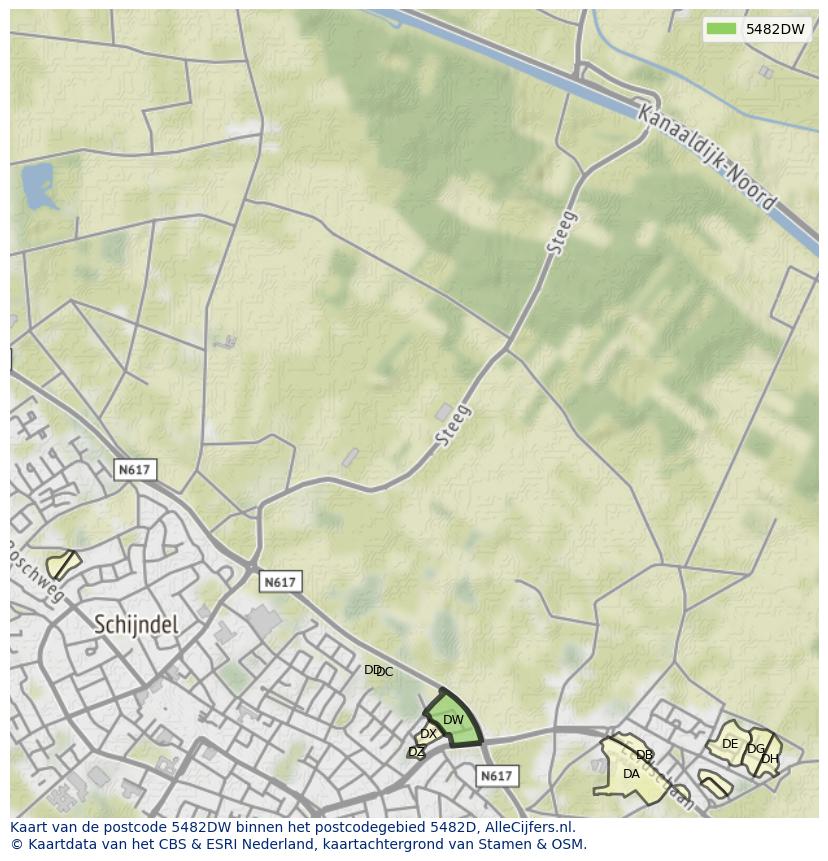 Afbeelding van het postcodegebied 5482 DW op de kaart.