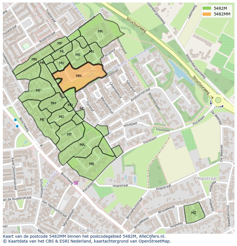 Afbeelding van het postcodegebied 5482 MM op de kaart.