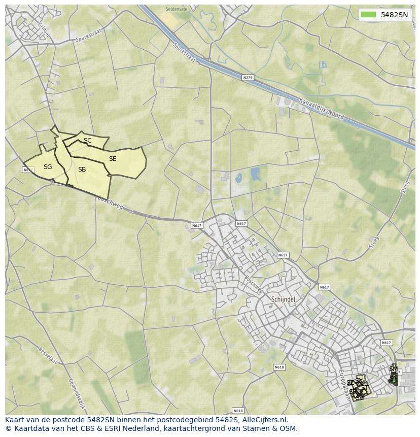 Afbeelding van het postcodegebied 5482 SN op de kaart.