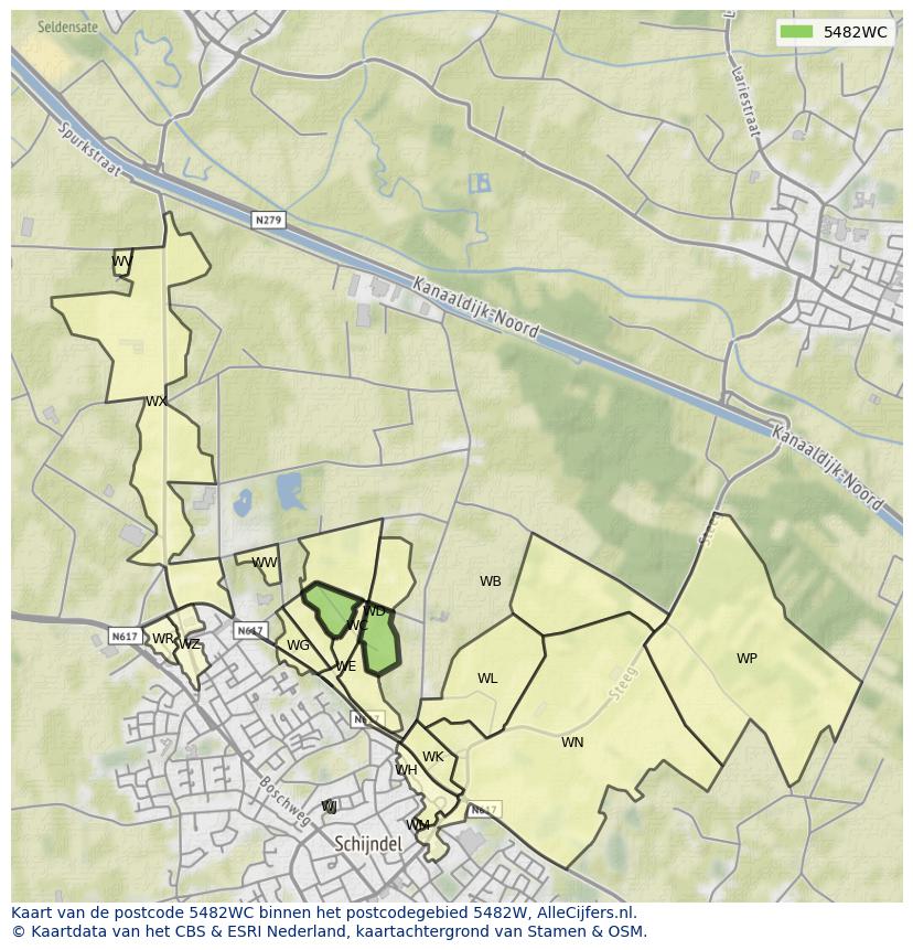 Afbeelding van het postcodegebied 5482 WC op de kaart.