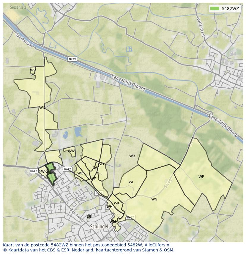 Afbeelding van het postcodegebied 5482 WZ op de kaart.
