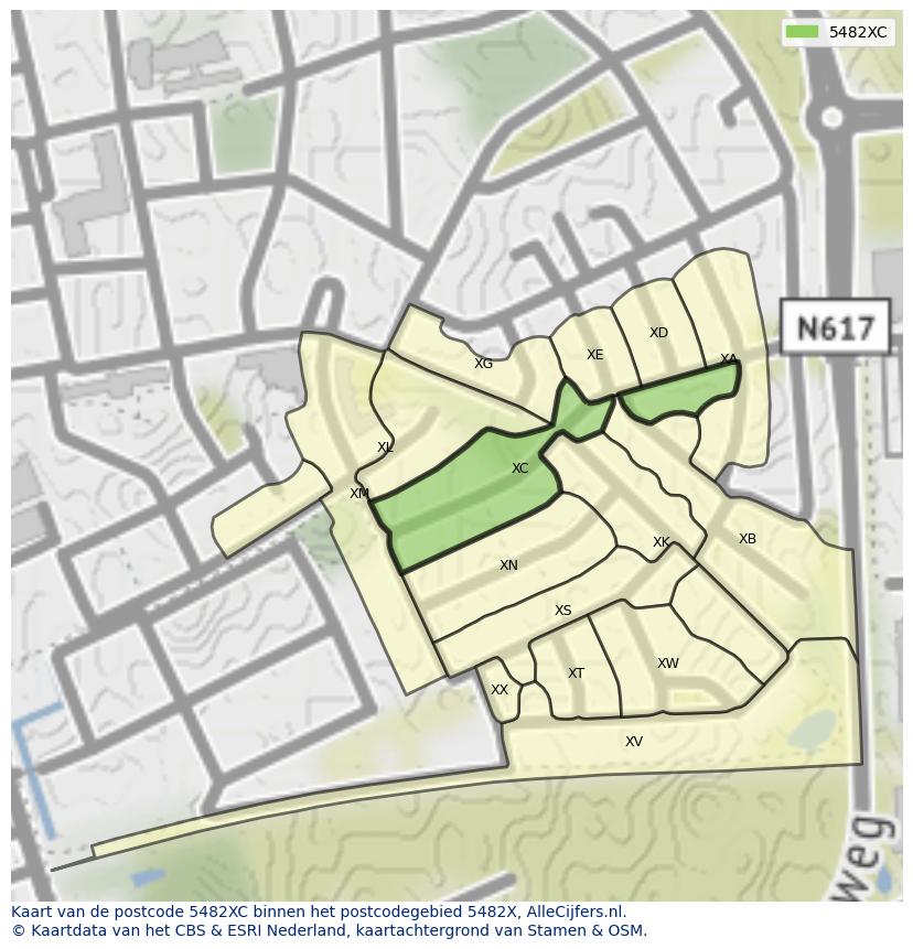 Afbeelding van het postcodegebied 5482 XC op de kaart.