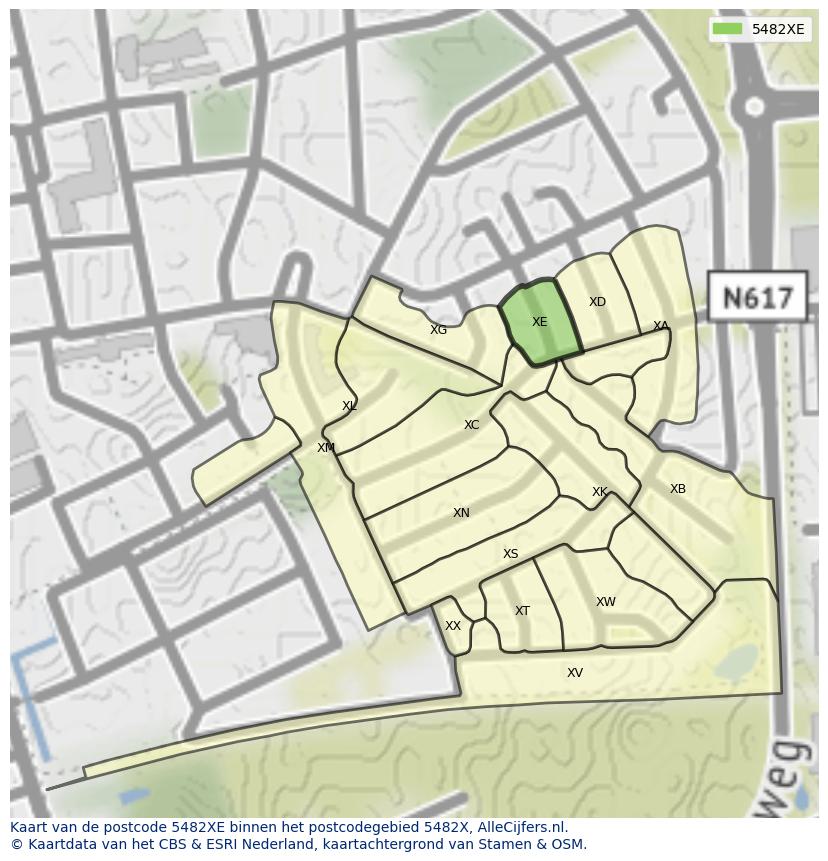 Afbeelding van het postcodegebied 5482 XE op de kaart.