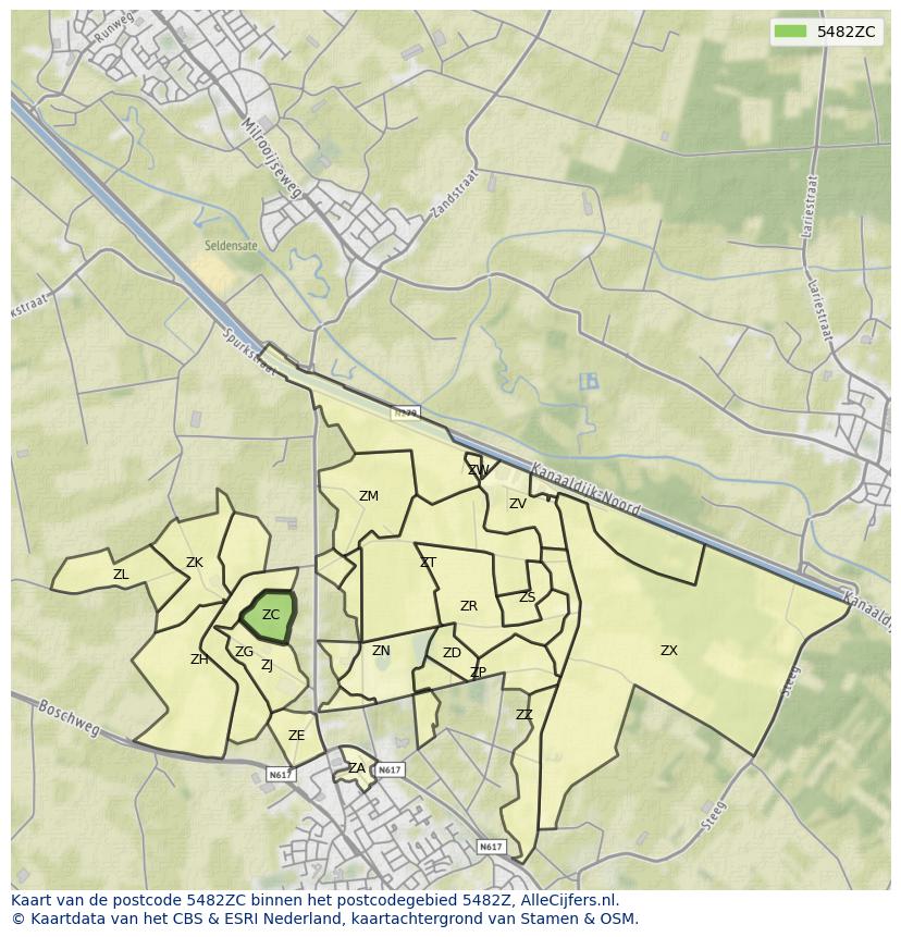 Afbeelding van het postcodegebied 5482 ZC op de kaart.