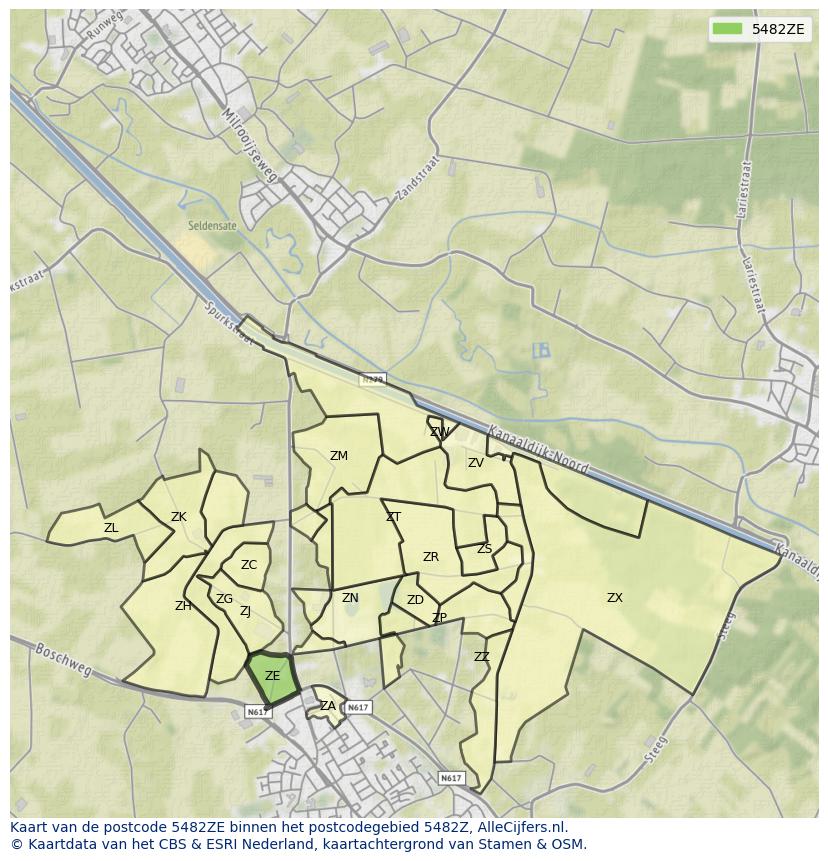 Afbeelding van het postcodegebied 5482 ZE op de kaart.