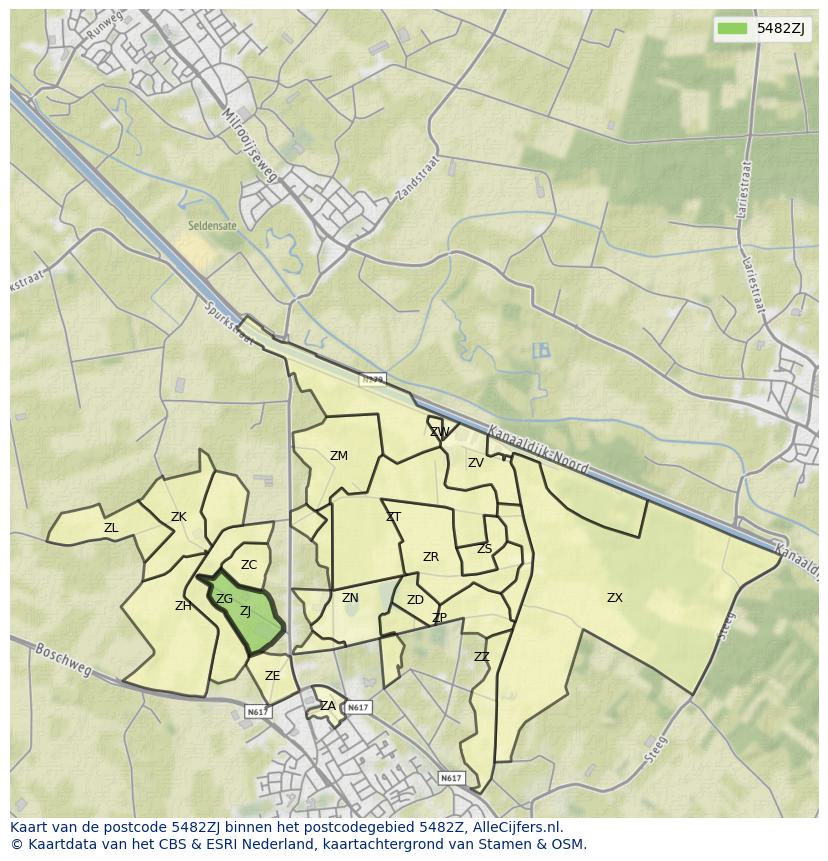 Afbeelding van het postcodegebied 5482 ZJ op de kaart.