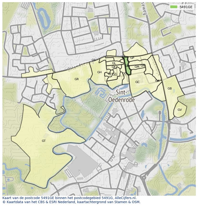Afbeelding van het postcodegebied 5491 GE op de kaart.