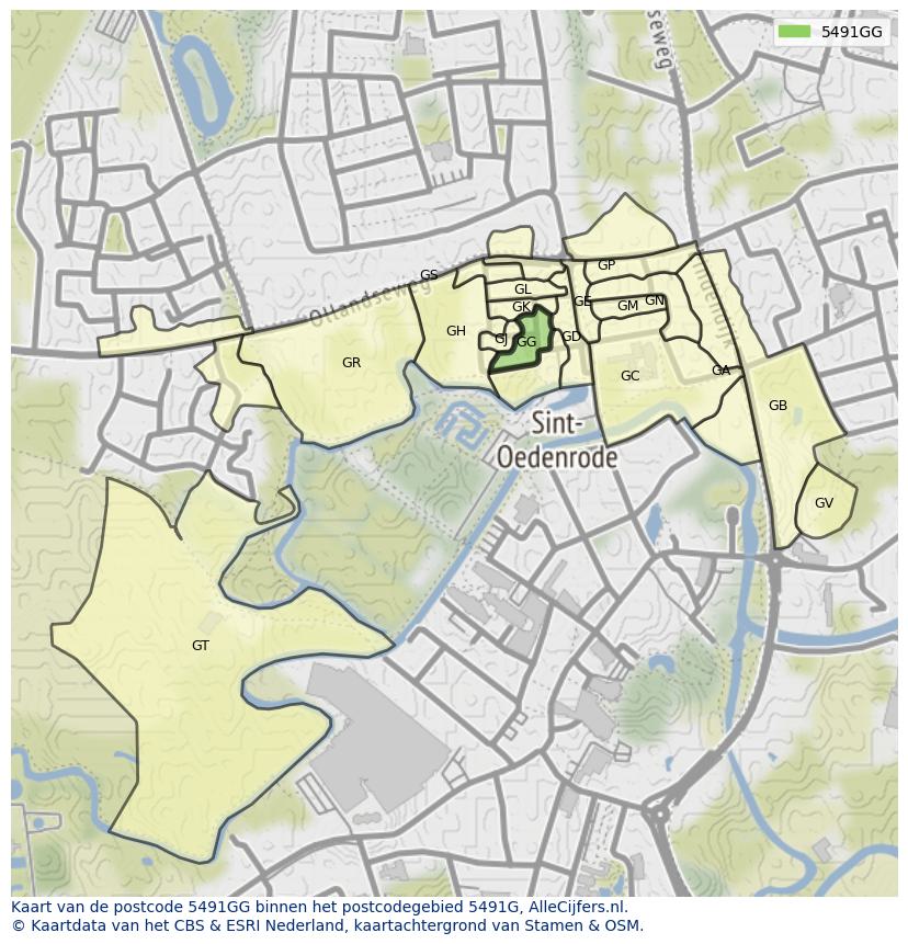 Afbeelding van het postcodegebied 5491 GG op de kaart.