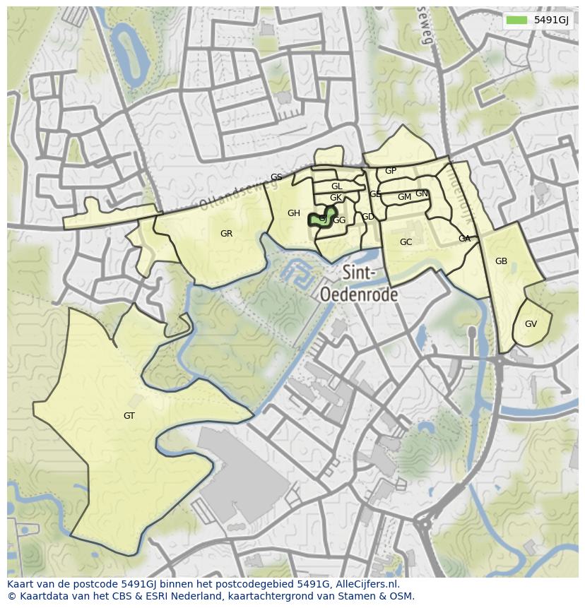 Afbeelding van het postcodegebied 5491 GJ op de kaart.
