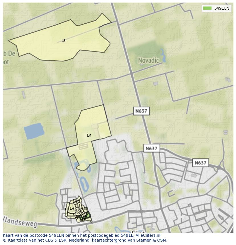 Afbeelding van het postcodegebied 5491 LN op de kaart.