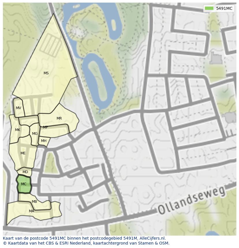 Afbeelding van het postcodegebied 5491 MC op de kaart.