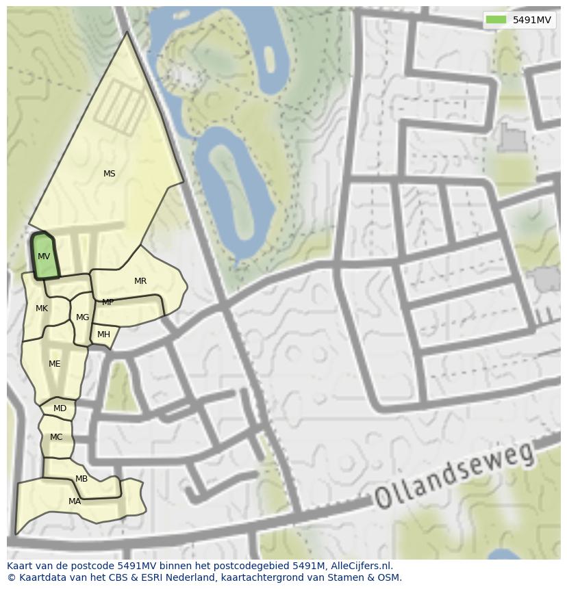 Afbeelding van het postcodegebied 5491 MV op de kaart.