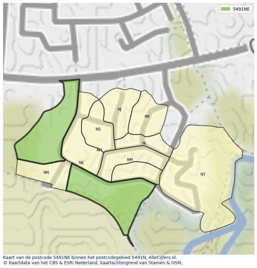 Afbeelding van het postcodegebied 5491 NE op de kaart.