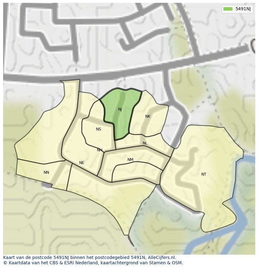 Afbeelding van het postcodegebied 5491 NJ op de kaart.