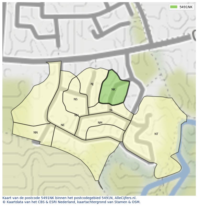 Afbeelding van het postcodegebied 5491 NK op de kaart.