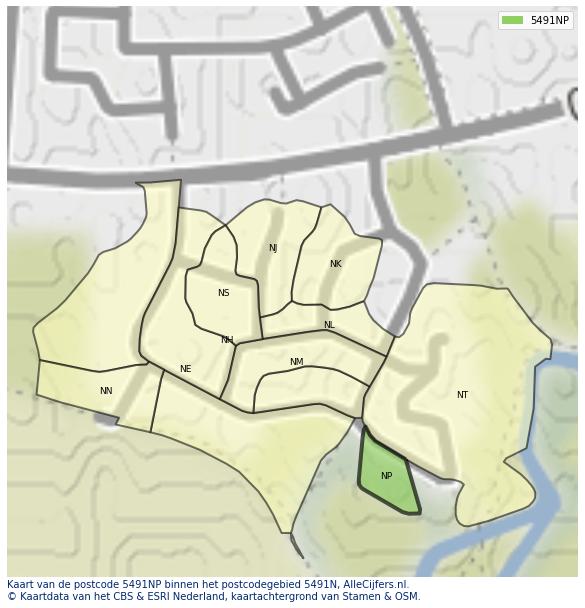 Afbeelding van het postcodegebied 5491 NP op de kaart.
