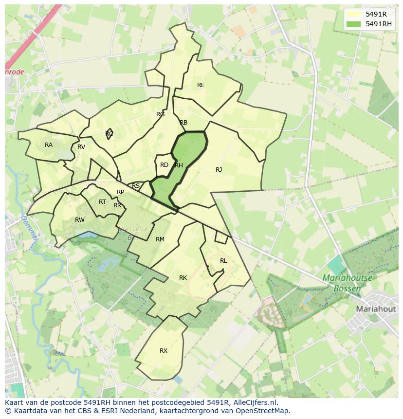 Afbeelding van het postcodegebied 5491 RH op de kaart.