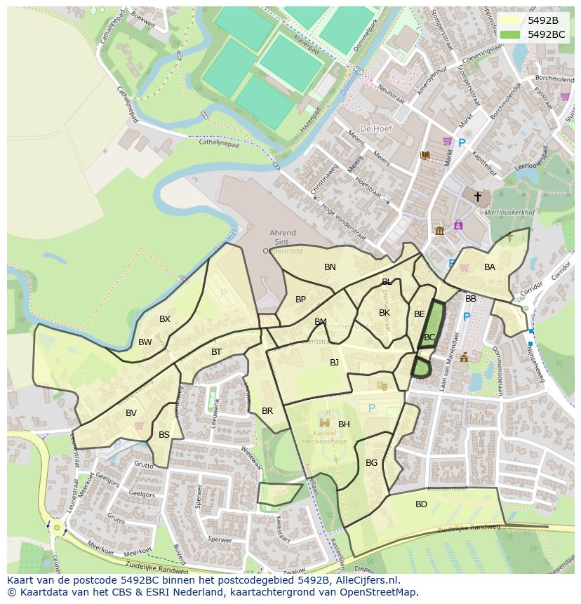 Afbeelding van het postcodegebied 5492 BC op de kaart.