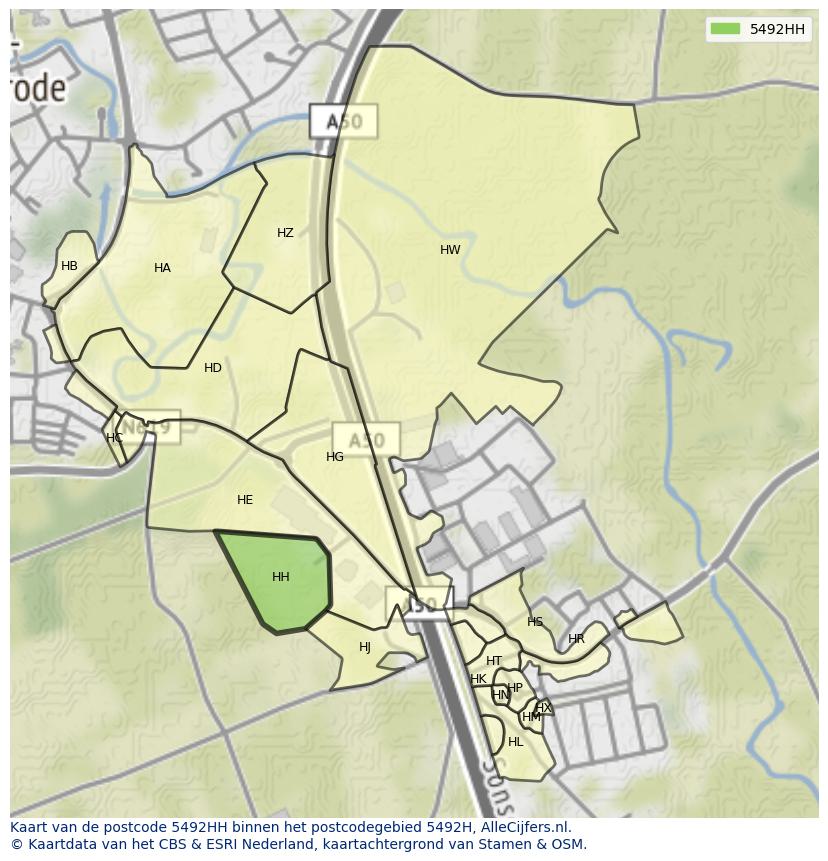 Afbeelding van het postcodegebied 5492 HH op de kaart.