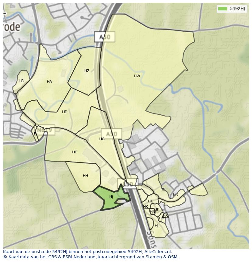 Afbeelding van het postcodegebied 5492 HJ op de kaart.