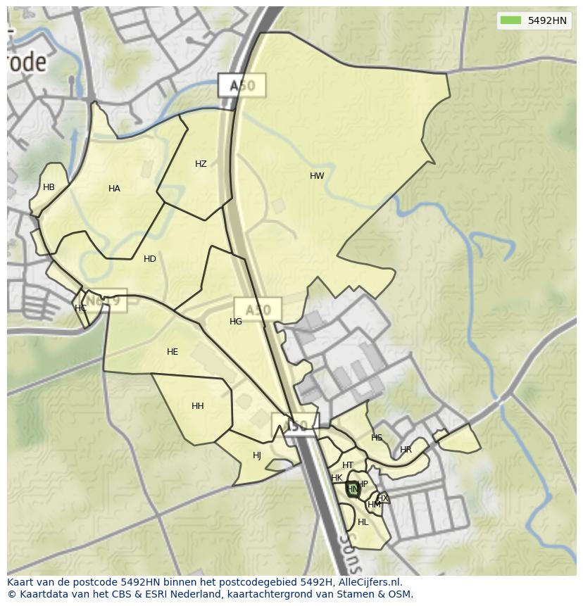 Afbeelding van het postcodegebied 5492 HN op de kaart.