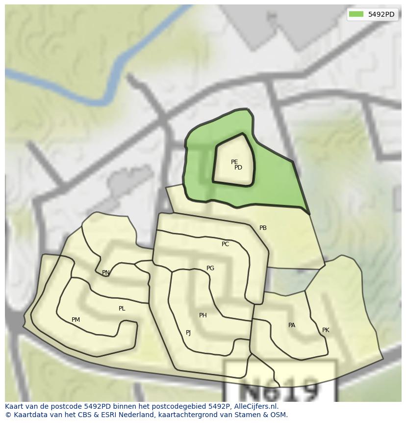 Afbeelding van het postcodegebied 5492 PD op de kaart.